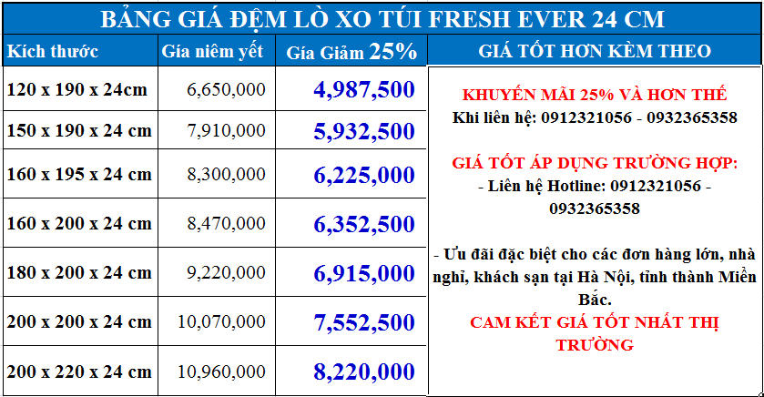 Đệm LX túi FRESH EVER 24cm